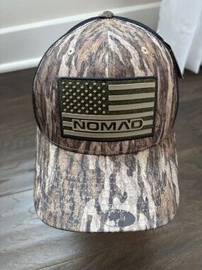 Nomad Mossy Oak Camo Country Cap,SnapBack,Canvas/mesh panel,American Flag patch